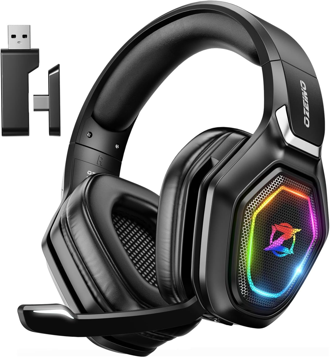Ozeino Wireless Gaming Headset with Flip Microphone, RGB Lighting Gaming...