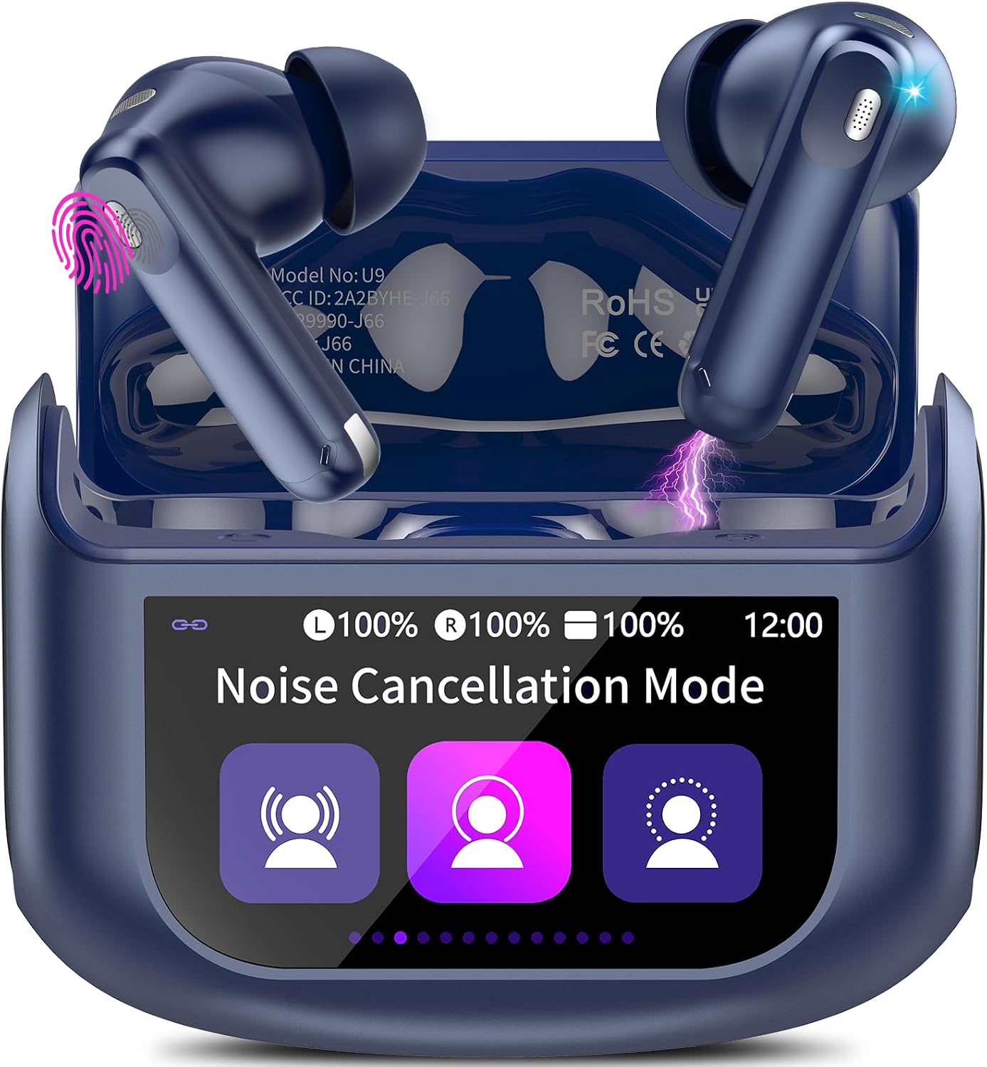 Thunelec Active Noise Cancelling Ear Buds 48H Wireless Earbuds,Blue